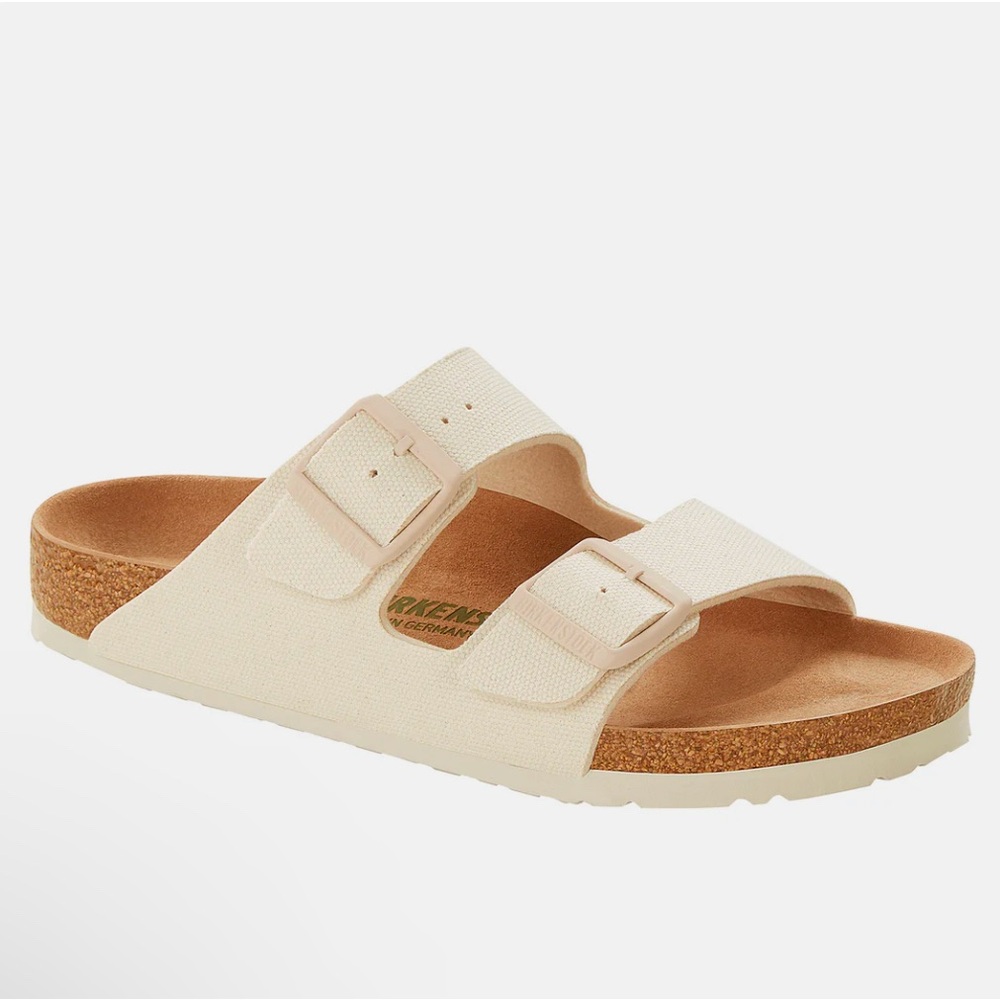 NEW Birkenstock Arizona Rivet Logo Sandals - Eggshell Vegan (EU 40 Narrow)